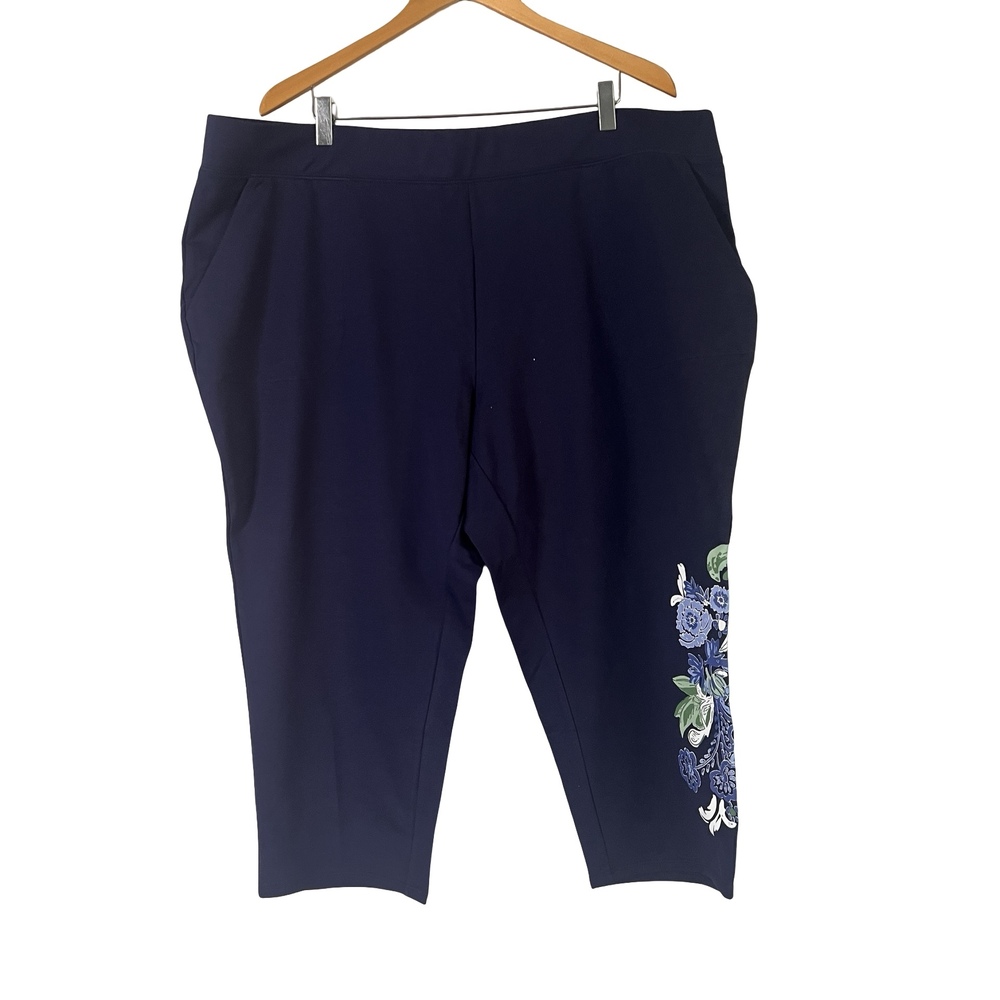 A695821 Denim & Co. Petite EasyWear French Terry Crop Pants Navy P2X